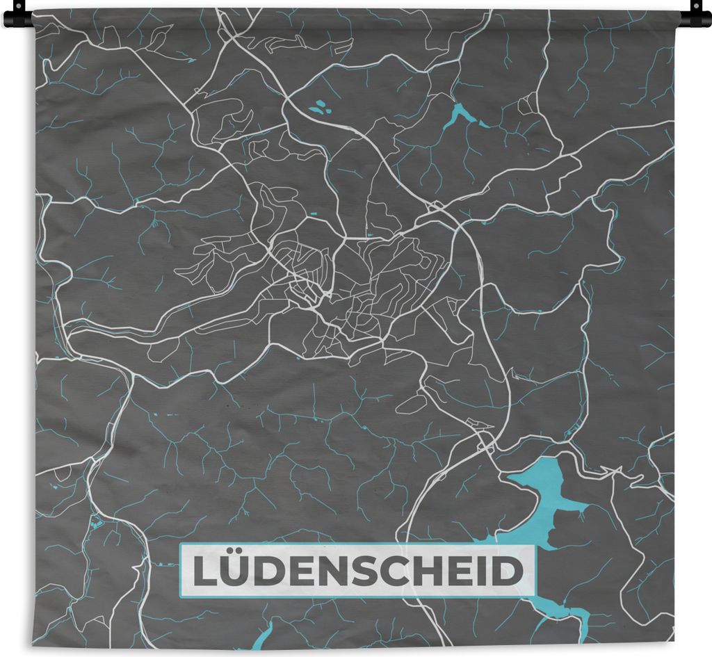 MuchoWow Wandteppich Wandbehang Karte - Lüdenscheid - Blau - Stadtplan - Deutschland 60x60 cm Tapisserie Dekoration Wandtuch - Dekorationen - Wa...