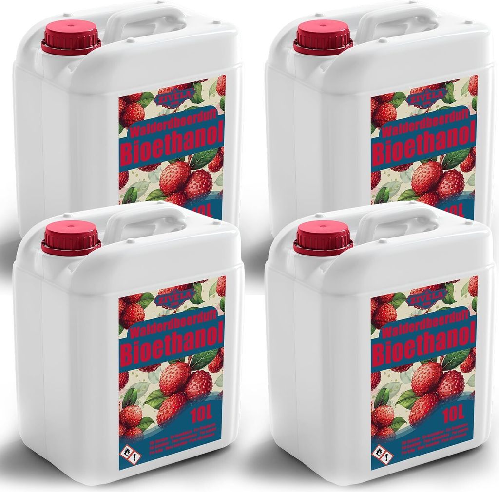 Bioethanol 96,6% 40L |  Alkohol Walderdbeerduft 96,6% 4x10L Produktbild 