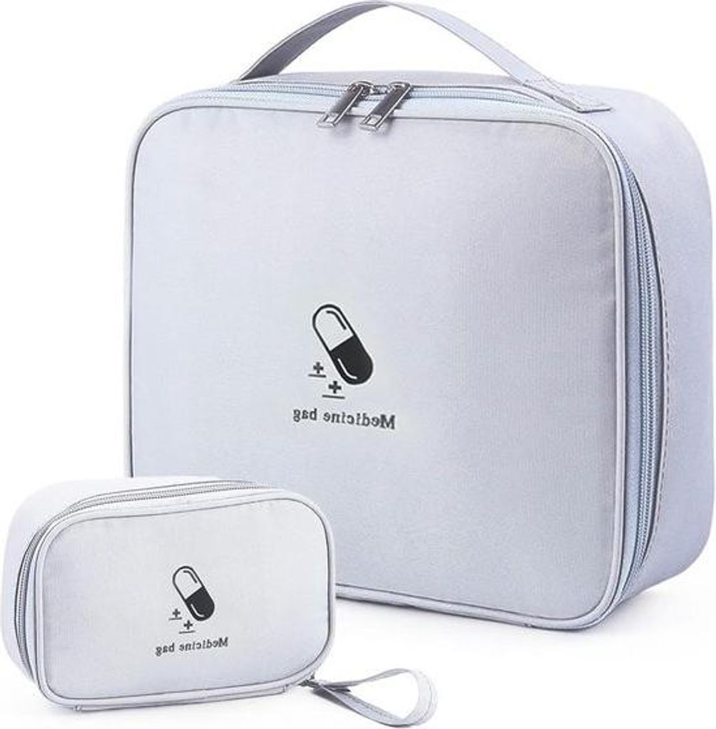 Reise-Medizintasche – 2er-Pack Reiseapothekentasche Notfallset Erste-Hilfe-Set – Grau