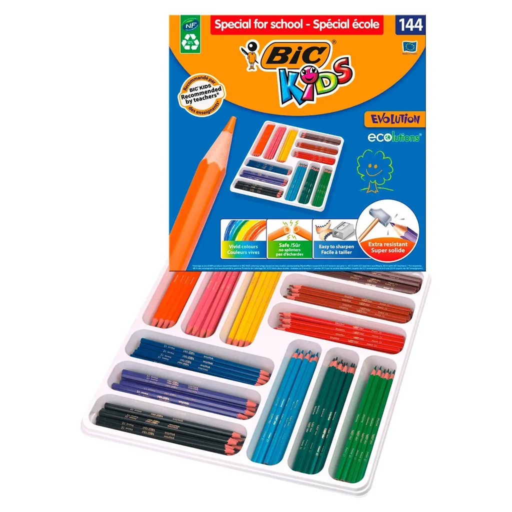 Grand lot de 144 crayons de couleur BIC Kids pour écoles et collectivités