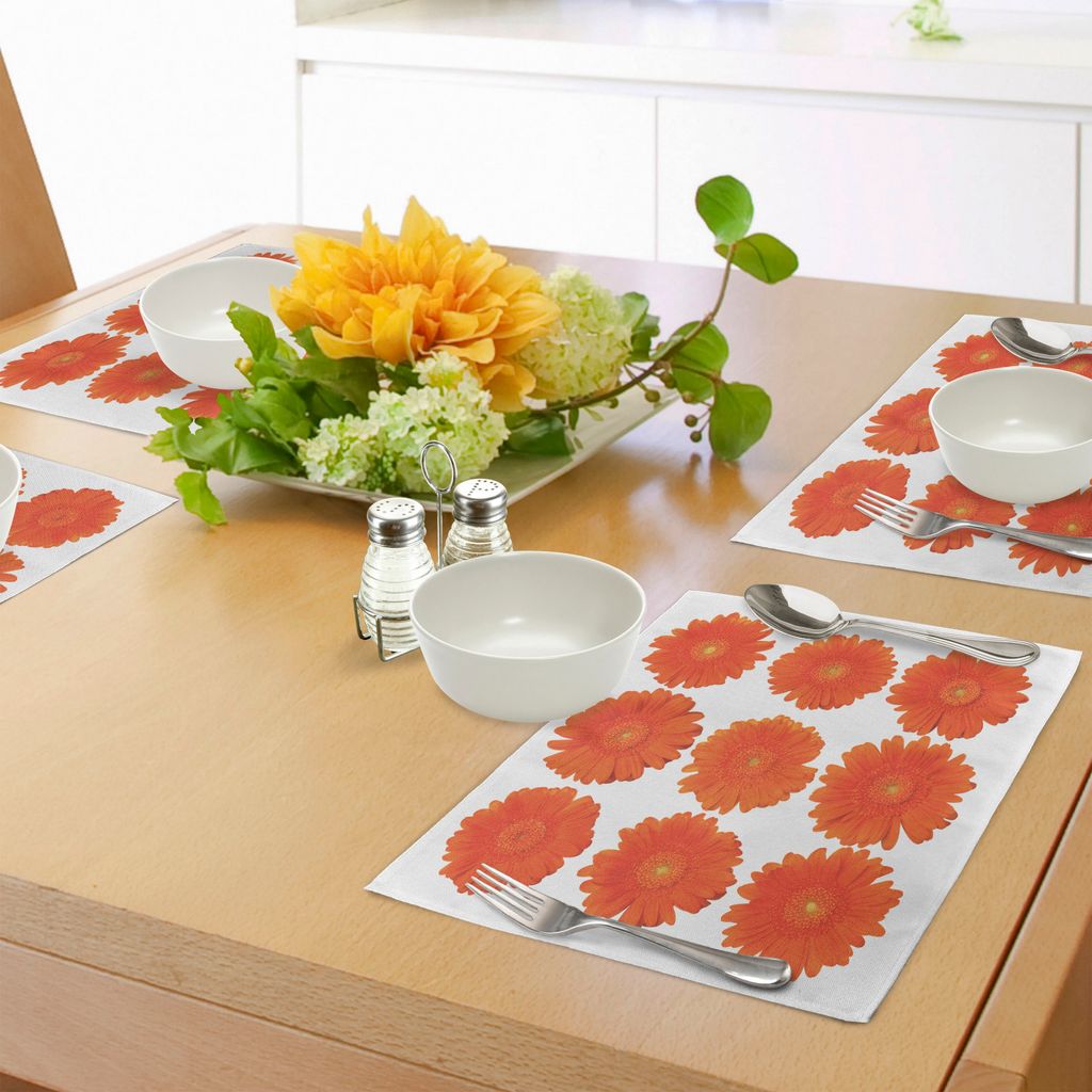 ABAKUHAUS Orange Platzmatten, Sammlung von Orange Gerberas botanischen Bouquet saisonalen Wachstum Garten Frühlingsthema, Tiscjdeco aus Farbfesten...