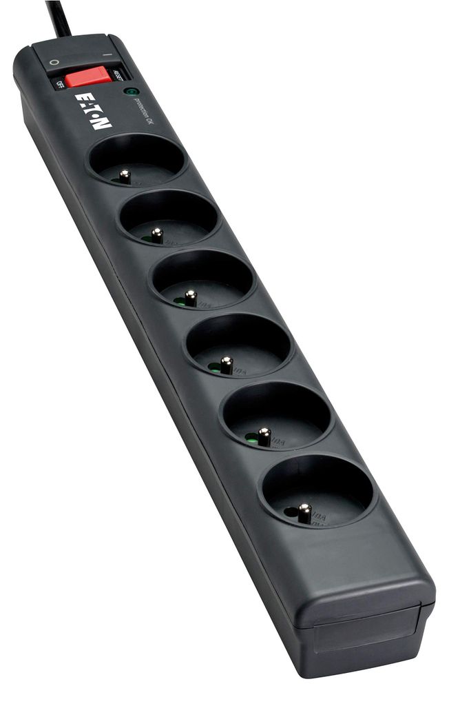 Steckdosenleiste/Überspannungsschutz – Eaton Protection Strip 6 Tel@ FR – PS6TF – 6 französische Steckdosen + 1 Telefonbuchse – Schwarz