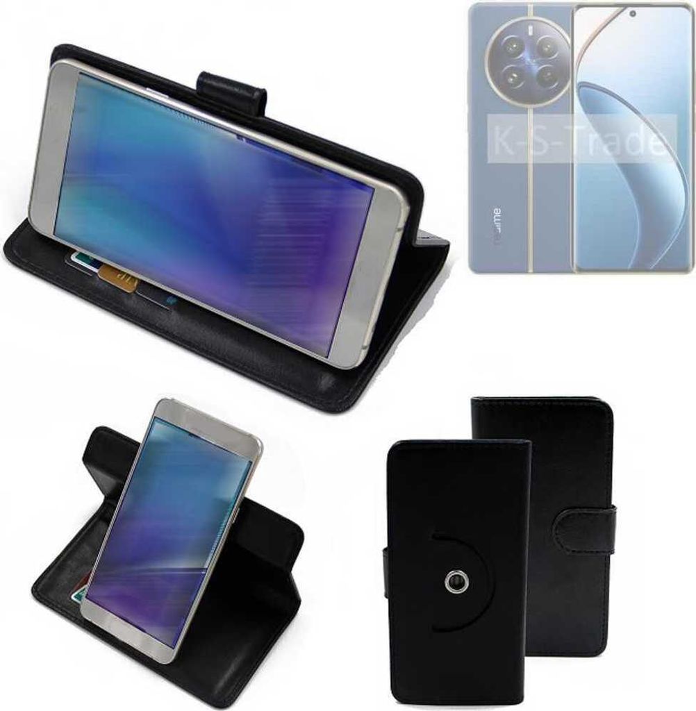 K-S-Trade Case Schutzhülle Handyhülle kompatibel mit Realme 12 Pro 5G Flipcase Smartphone Cover Handy Schutz Tasche Klapphülle Walletcase schwarz
