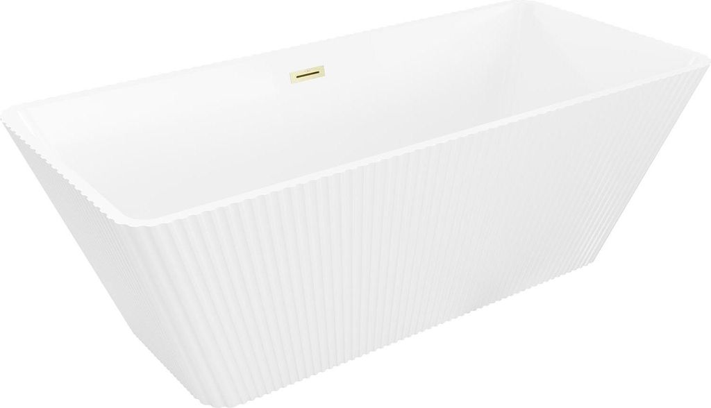 Mexen Tava freistehende, geriffelte Badewanne 170 x 75 cm, weiß, Überlauf gebürstetes Gold - 52851707500-55