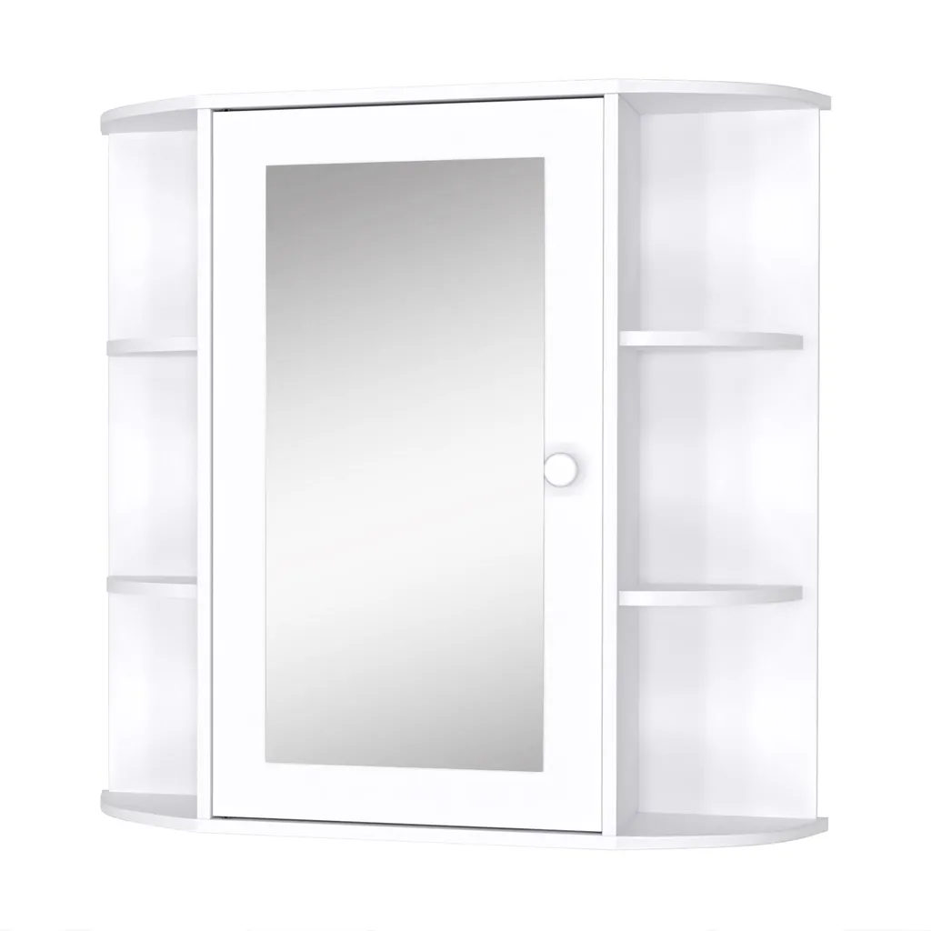 Armoire de Toilette à Miroir avec Étagères Latérales 1 Porte Bois Blanc