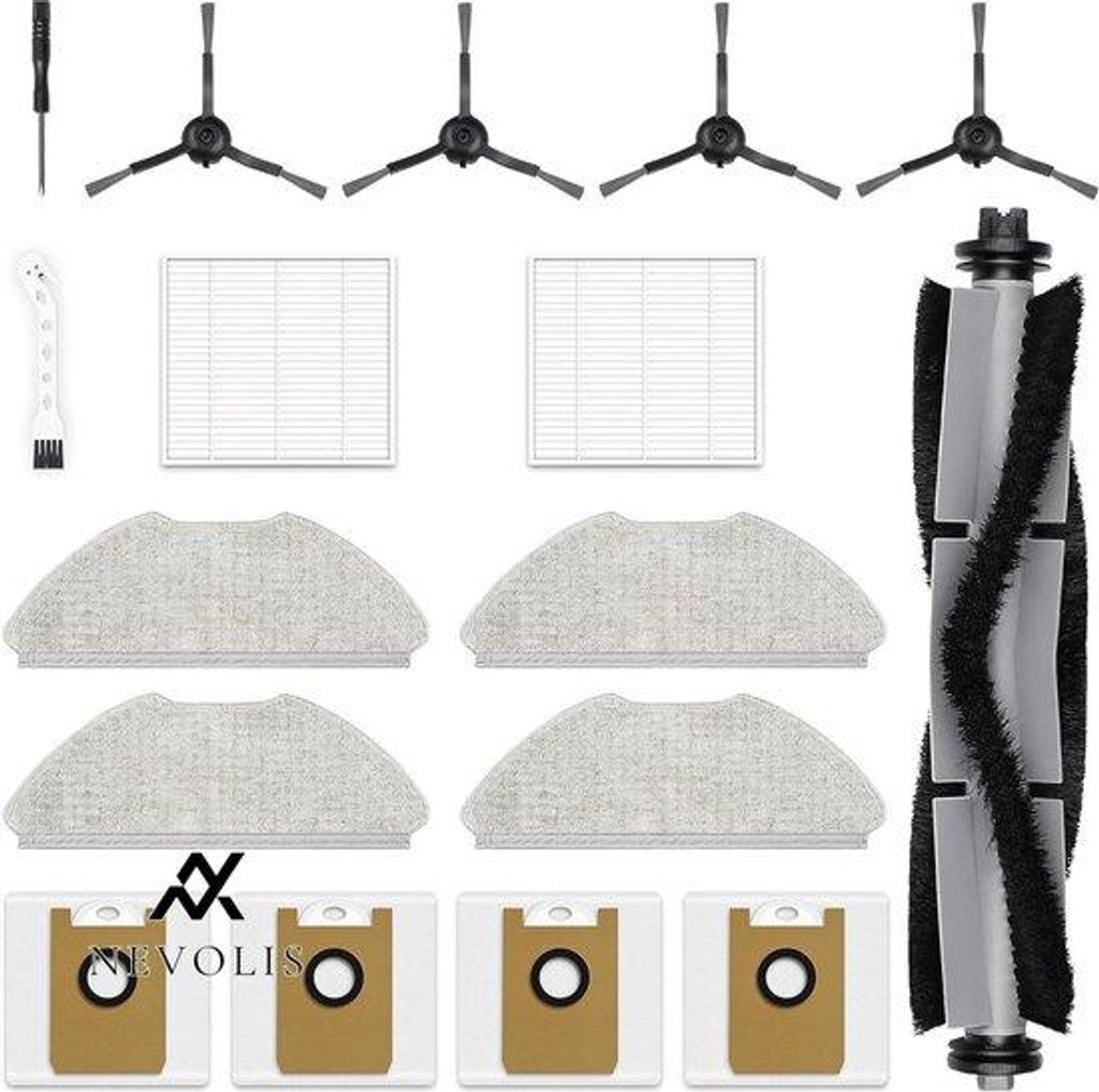 17-Stück Zubehör-Set für Roboterstaubsauger T20/T20+ - 1 x Hauptbürste - 4 Schwamm-Abdeckungen - 4 Staubbeutel - 4 Seitenbürsten - 2 Filter - ...