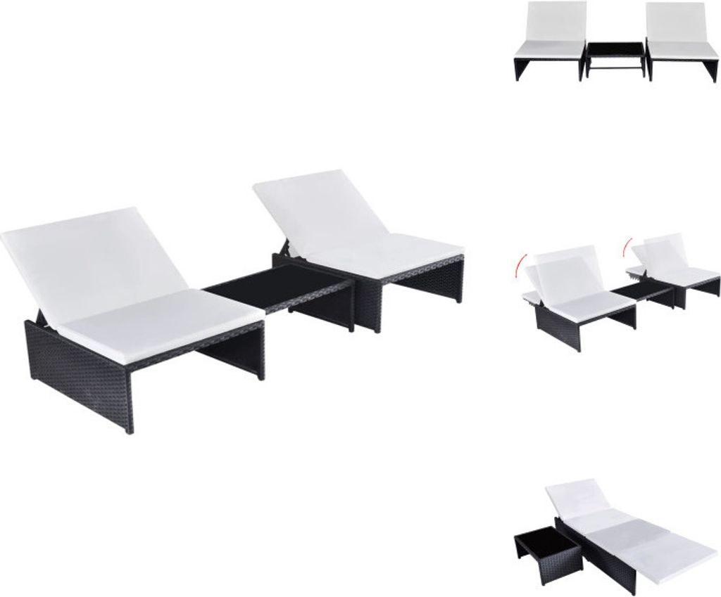 vidaXL Sonnenliegen 2 Stk. mit Tisch Poly Rattan Schwarz - Sonnenliegen