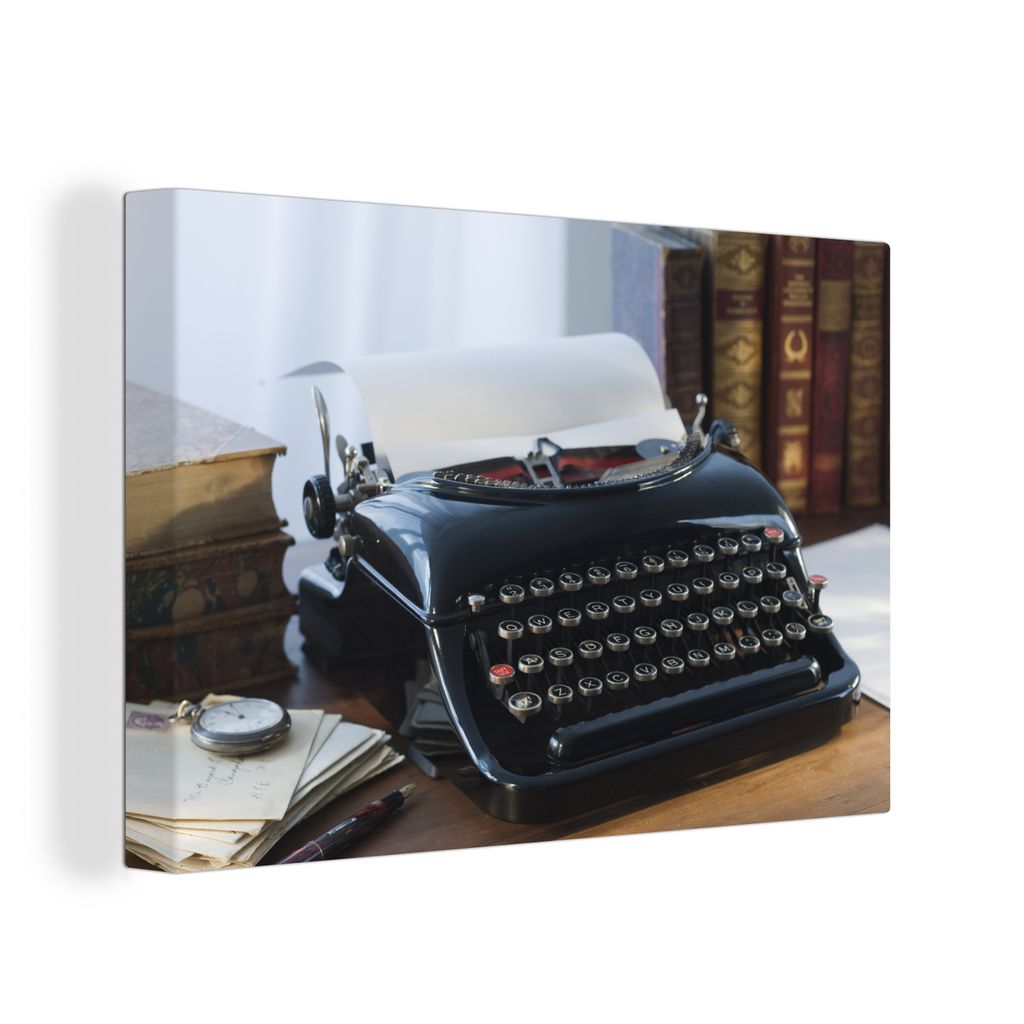 OneMillionCanvasses - Leinwandbilder - 140x90 cm, Schreibmaschine - Retro - Schwarz, Wandbilder Kunstdruck Wanddekoration