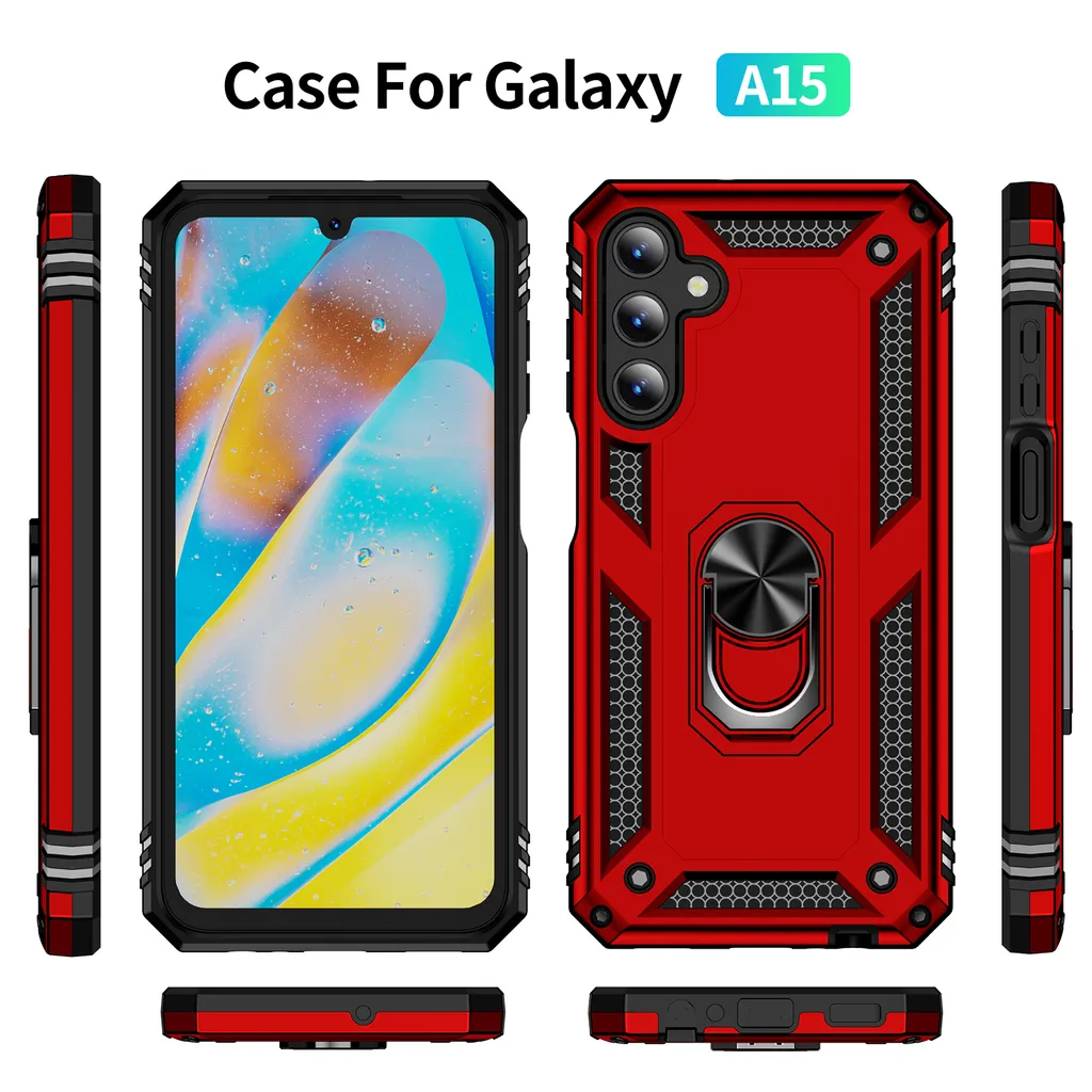 Cover Rossa Samsung Galaxy A15: Stile Rugged e Anello Multifunzione - 2