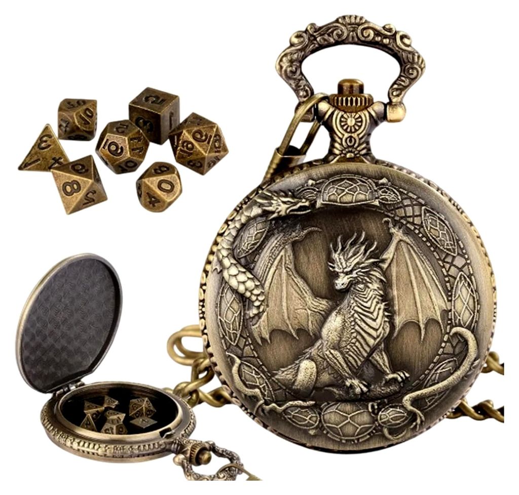 Metallwürfel Set, Polyeder Spielzeug mit Taschenuhr Etui, 7 Teile Rollenspiel Brettspiel Würfel | Brettspiel Party Zuhause Reise Geschenk