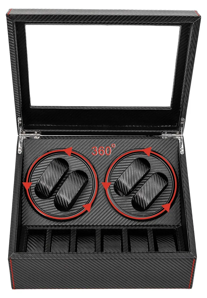 Boîte remontoir pour 4 montres automatiques noire en écrin de rangement