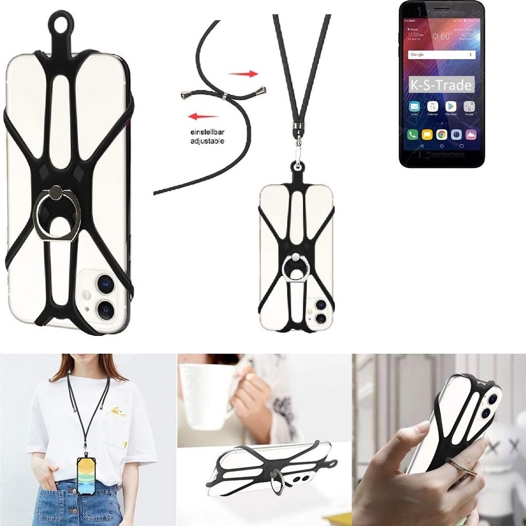 K-S-Trade 3in1 Handykette Handyband Handykordel Halsband Smartphone-Ring Handy-Ring kompatibel mit LG Electronics Phoenix Plus Fingerhalterung