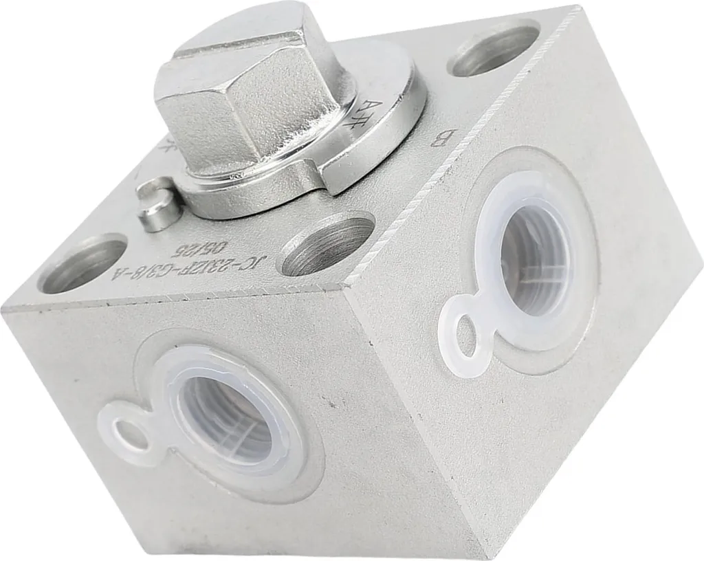 Vanne 3 voies pour circuit mini-pelle, commande papillon de précision