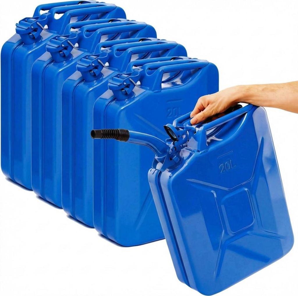 BW Kraftstoffkanister Metall Benzinkanister 5x 20 Liter mit Ausgießer - Blau RAL 5005 - UN-Zulassung - Hergestellt in Europa