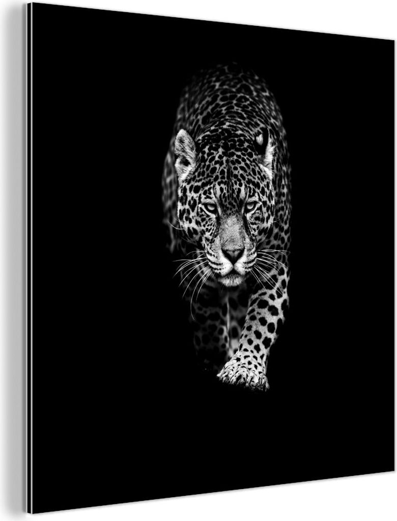 MuchoWow Wanddekoration Metall Metallbild Wandkunst 90x90 cm Tiere - Schwarz - Leopard - Weiß - Wild MuchoWow Aluminium Gemälde - Dekoration - In...