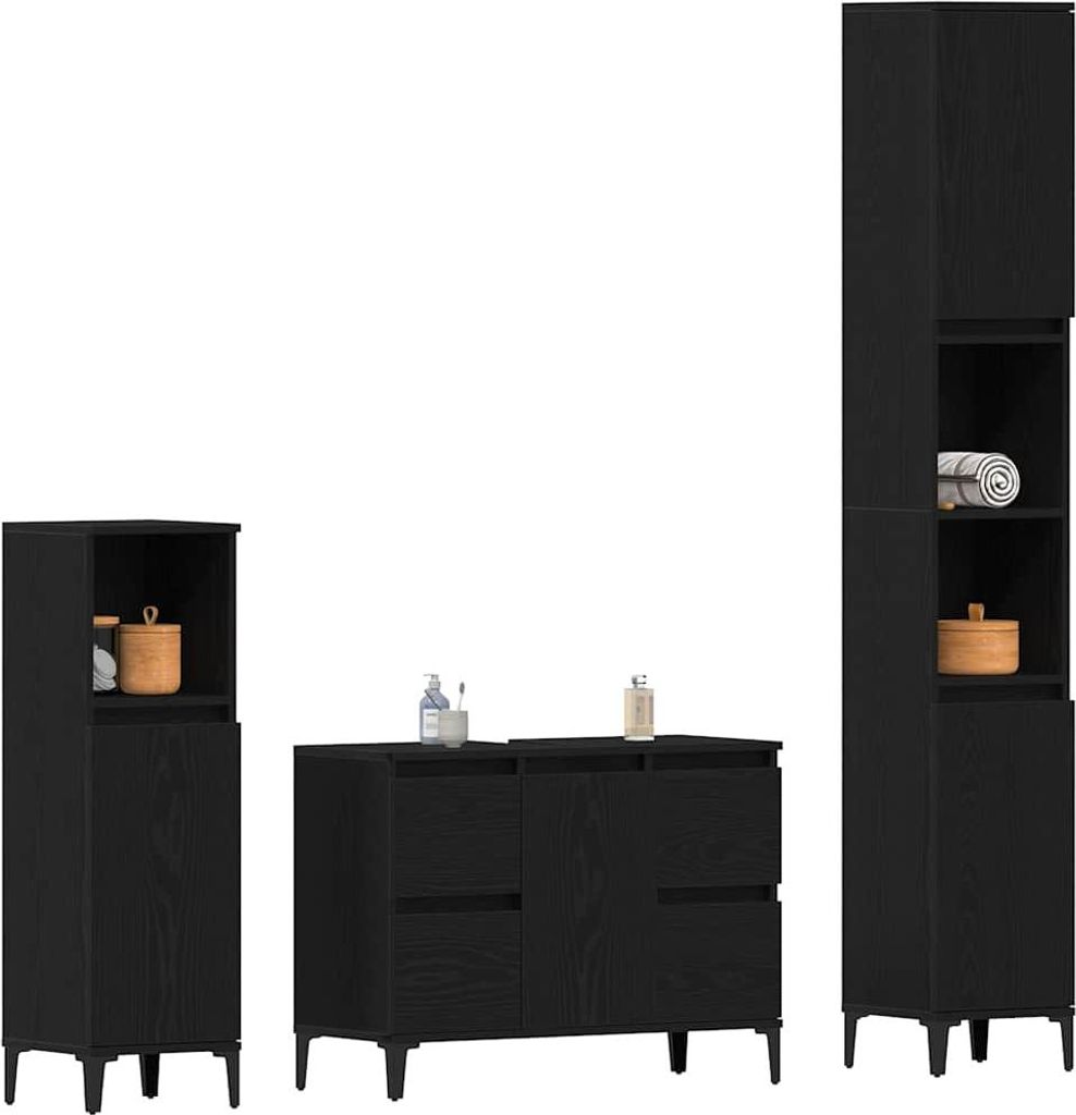 vidaXL Badezimmermöbel-Set Wandmontiert 3 pcs Schwarz Eichen-Optik