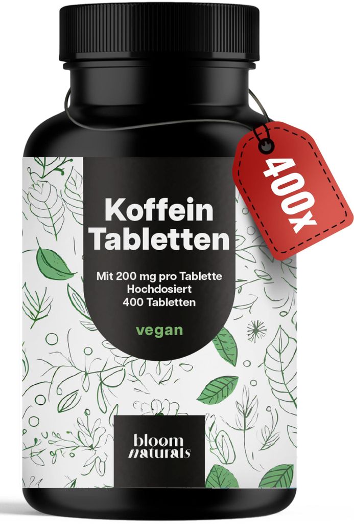 Bloom Naturals Koffeintabletten 200 mg, 400 Stück, vegan Produktbild 