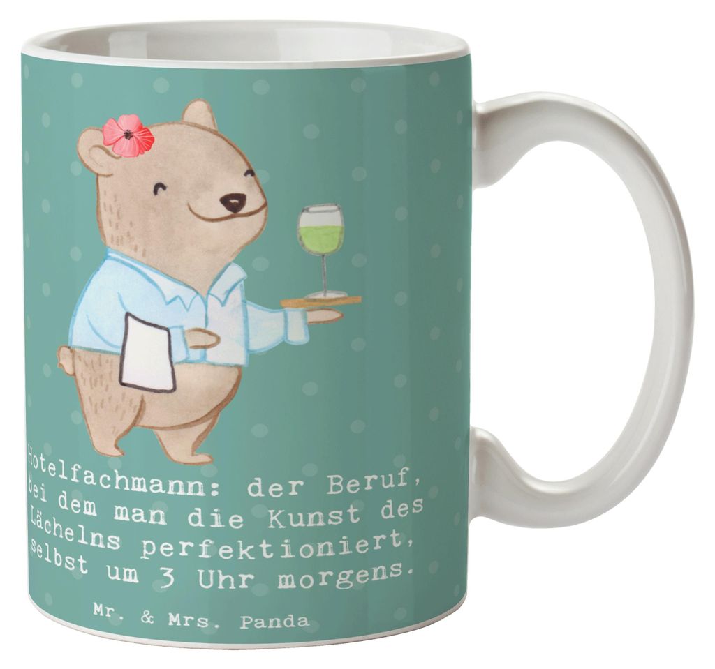 Mr. & Mrs. Panda Tasse Hotelfachmann Lächeln - Meeresbrise - Geschenk, Empfang, Geschenke mit Herz, Kaffeebecher, Hotelberuf, personalisierte, Tea...