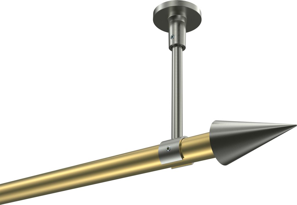Interdeco Gardinenstange / Vorhangstange Messing-Optik / Edelstahl-Optik, Typ Sonette Savio (Kegel) ohne Ringe, Deckenmontage, 20 mm Ø 1-läufig, ...