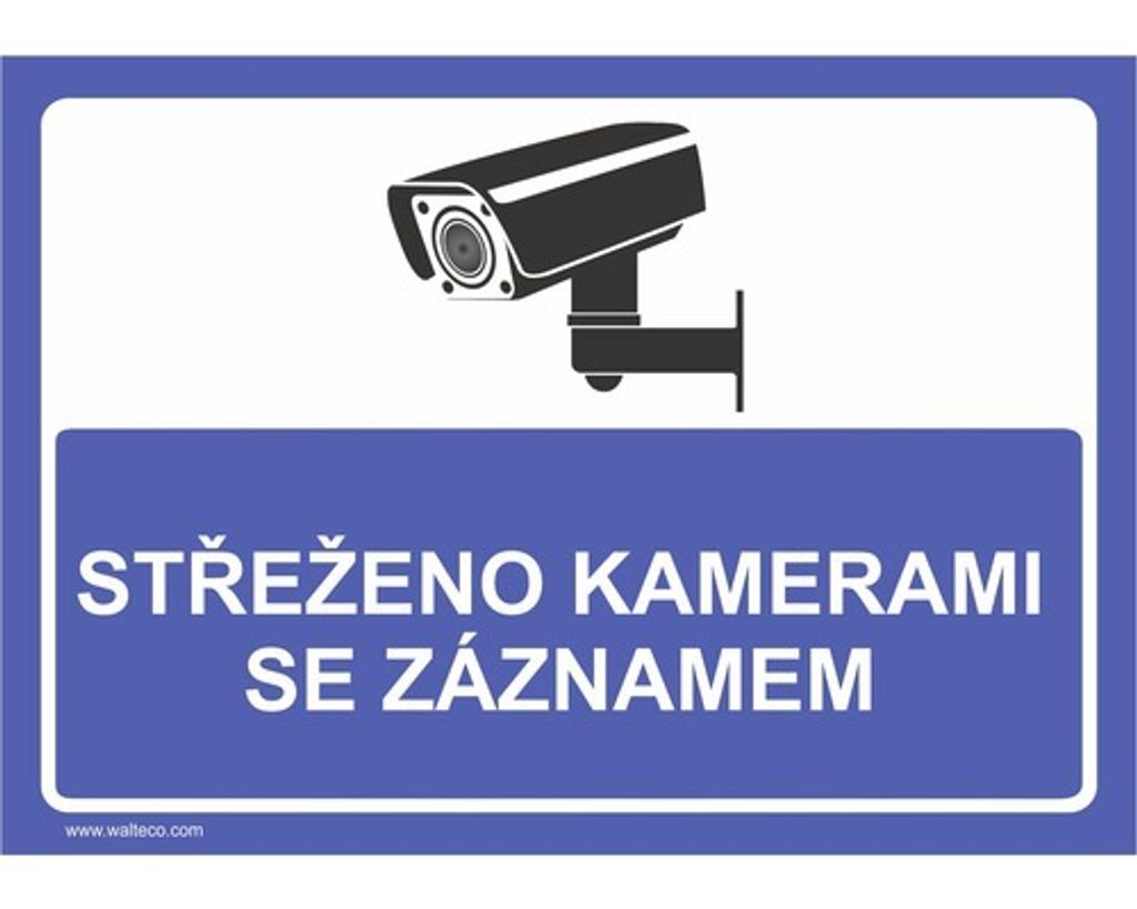 Walteco Střeženo kamerami se záznamem (modrá), 210x148mm, Obrázek produktu 