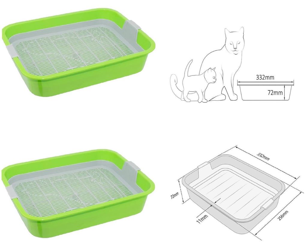 2x Set Katzentoilette Tray Schalentoilette Katzenklo Kätzchen WC Reinigungssieb Grün