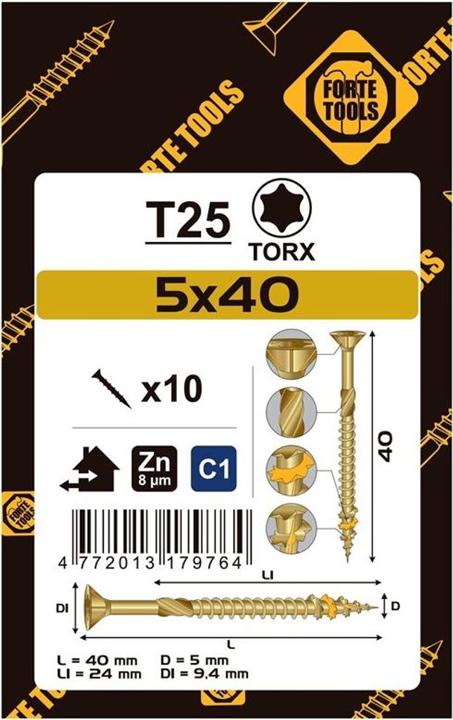 Spanplatte Scr T25 5.0X40/24 Gelb Zn10Stk