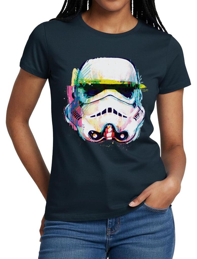 Star Wars Stormtrooper Portrait Artsy-Look Frauen T-Shirt, M, Navy