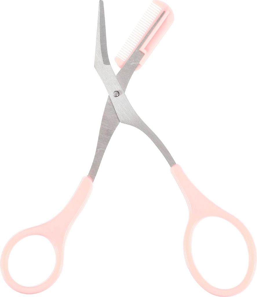 Augenbrauenschere mit Kamm, Augenbrauenschere aus Edelstahl mit integriertem Kamm zum Trimmen und Formen der Augenbrauen, Rosa