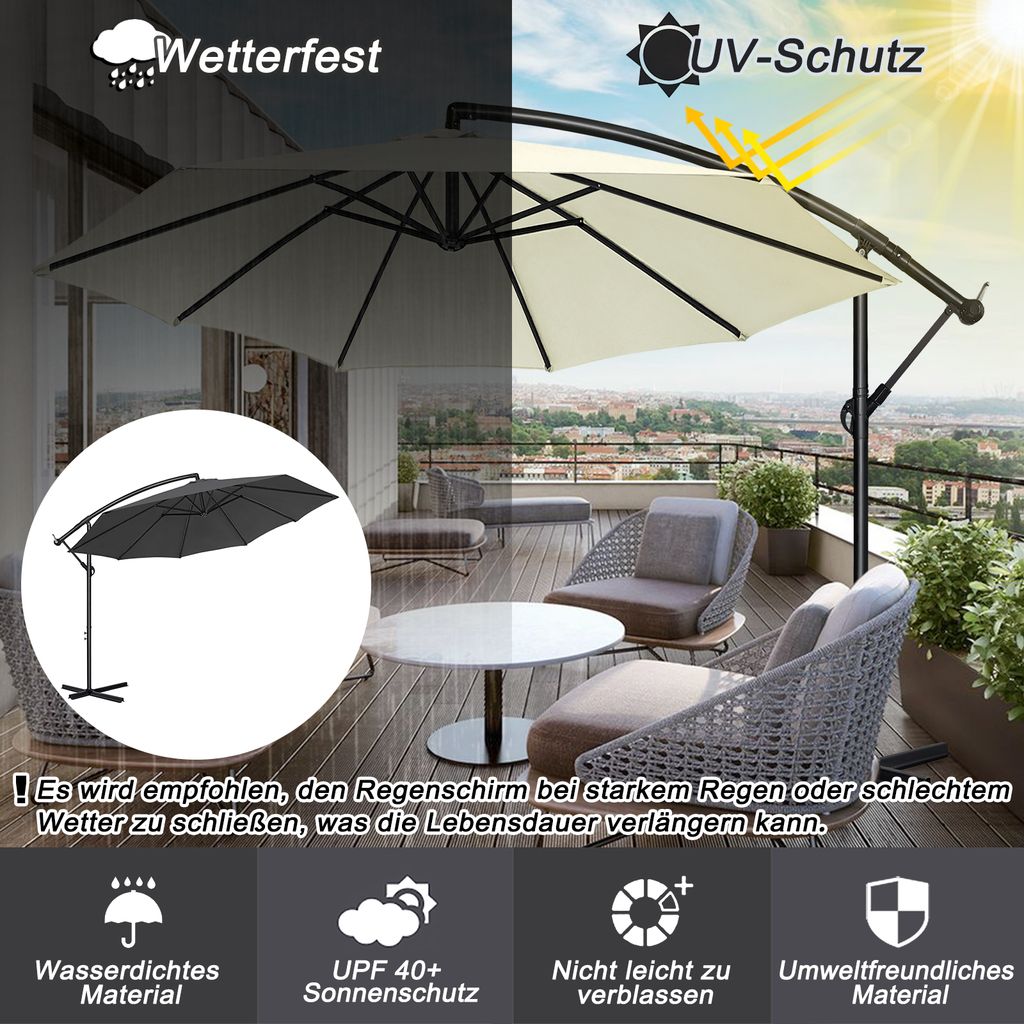 LZQ ALU Sonnenschirm Gartenschirm Ø350cm Terrassenschirm Produktbild 5