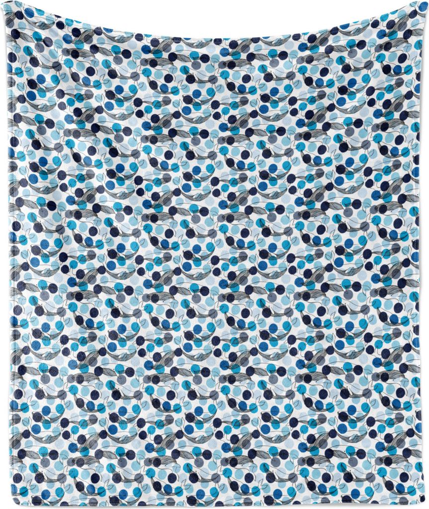 ABAKUHAUS Wale Weich Flanell Fleece Decke, Marine Mammals Blue Dots, Gemütlicher Plüsch für den Innen- und Außenbereich, 125 x 175 cm, Mehrfarbig