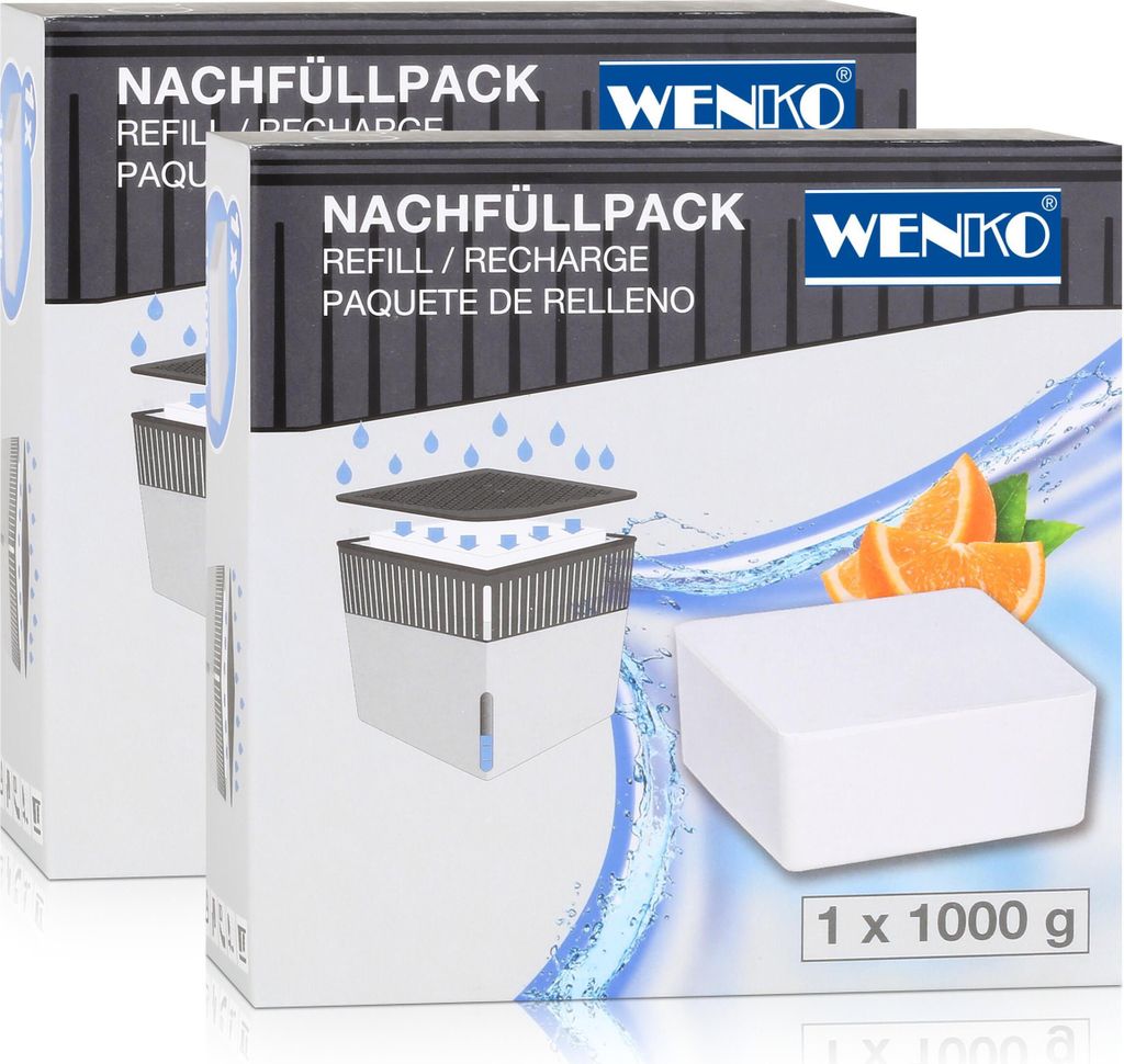 Wenko 50251100 Design Raumentfeuchter Cube Nachfüller Orange 1000g (2er Pack)