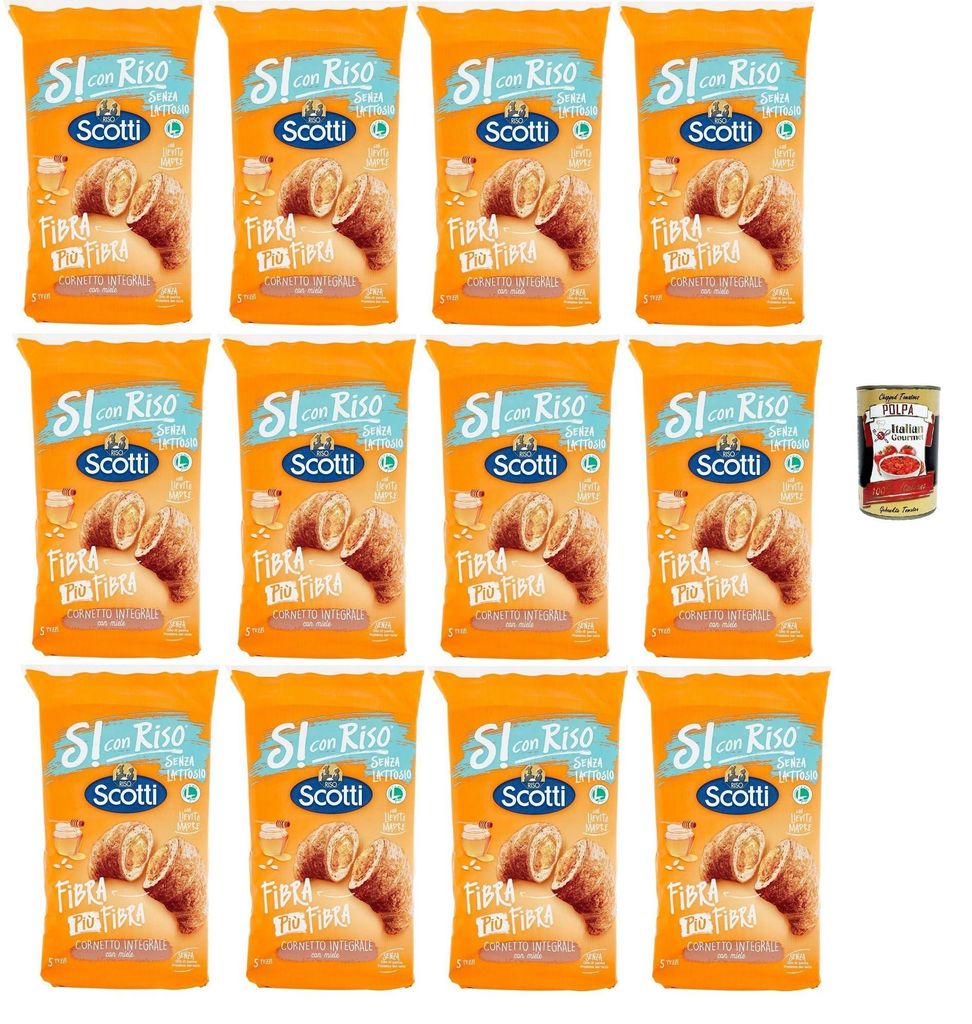 Riso Scotti Si con Riso Cornetti Senza Lattosio Fibra Più Fibra, Croissant mit vollem Mehl mit Honig, Laktose ohne Palmöl, mit Mutterhefe 12x 250...