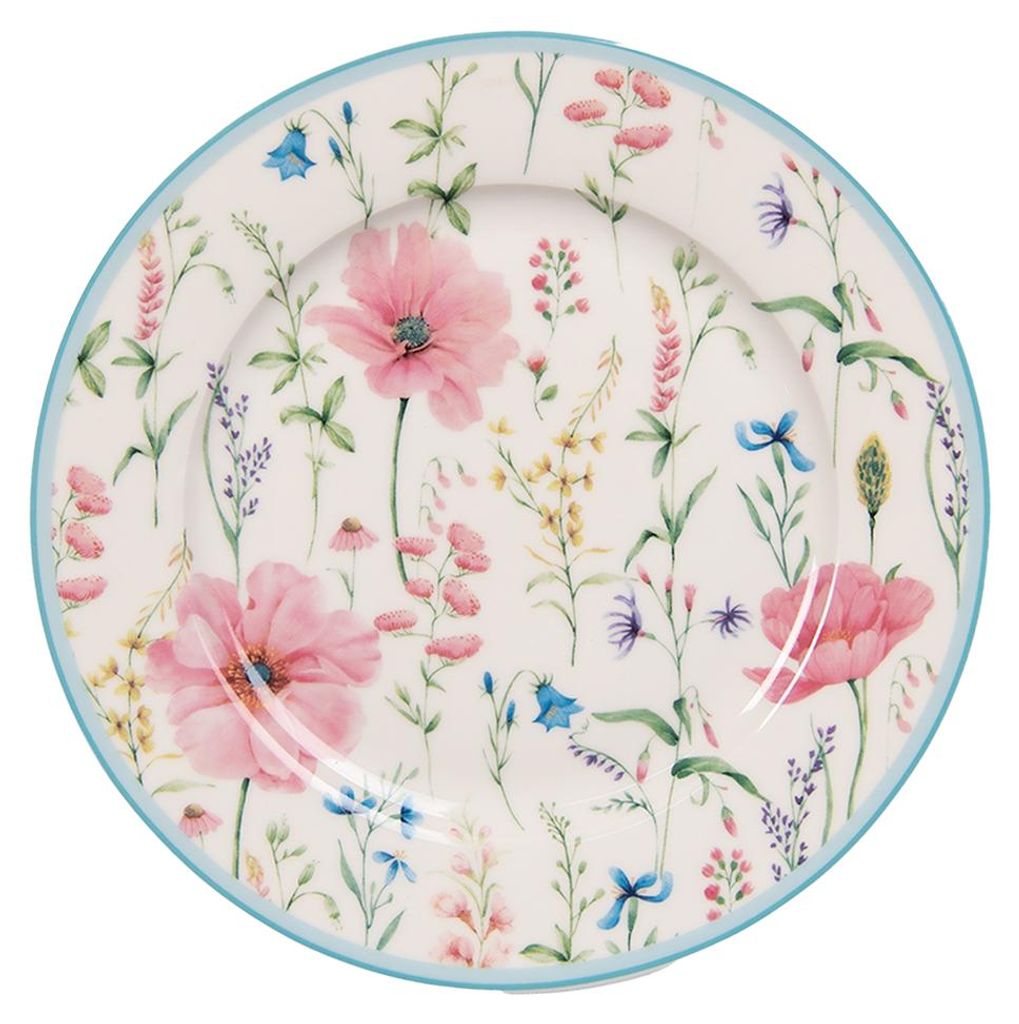 Clayre & Eef Frühstücksteller Ø 19 cm Weiß Rosa Porzellan Produktbild 