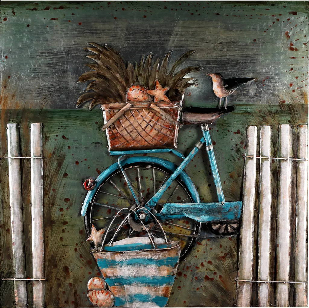 Tableau métallique fait main Coquillage vélo FAM-2492 carré 97x97cm