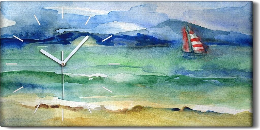 Küche Wohnzimmer Wand Leinwand Uhr Geräuschlos Kunstdruck 60x30 Wasser und Segel - weiße Hände