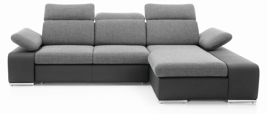 Masseno Ecksofa TRENTO mit Schlaffunktion L-Form, Sofa mit Bettkasten, Wohnzimmersofa, Couch, Soffa, Bettsofa, Couchgarnitur- Grau, PUENTE 11
