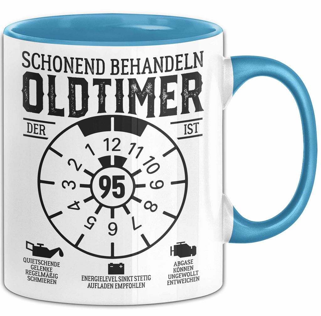 95. Geburtstag Tasse Oldtimer Schonend Behandeln Geschenkidee Männer Frauen Lustiger Spruch 95er Geburtstag Geschenk (Blau)