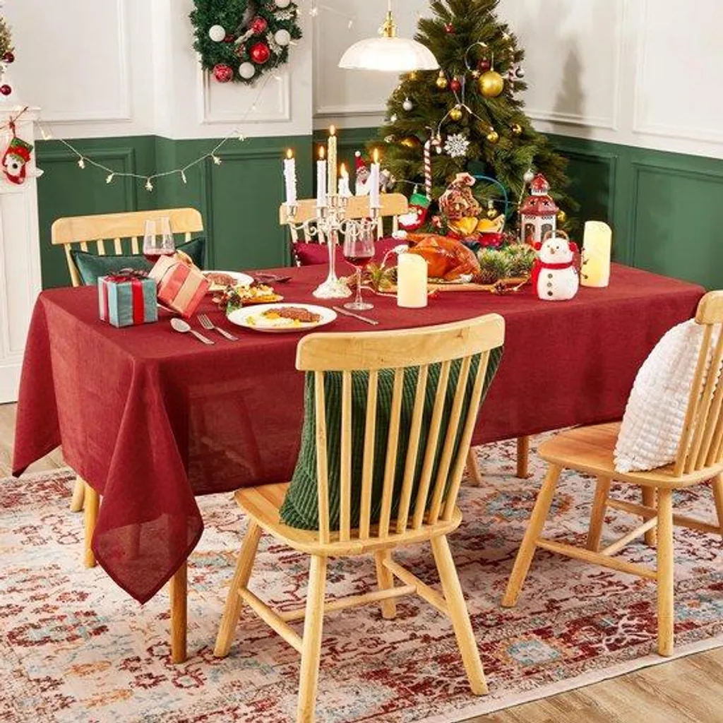 Nappe rouge anti-tache 150x150 cm aspect lin, fini les taches de vin