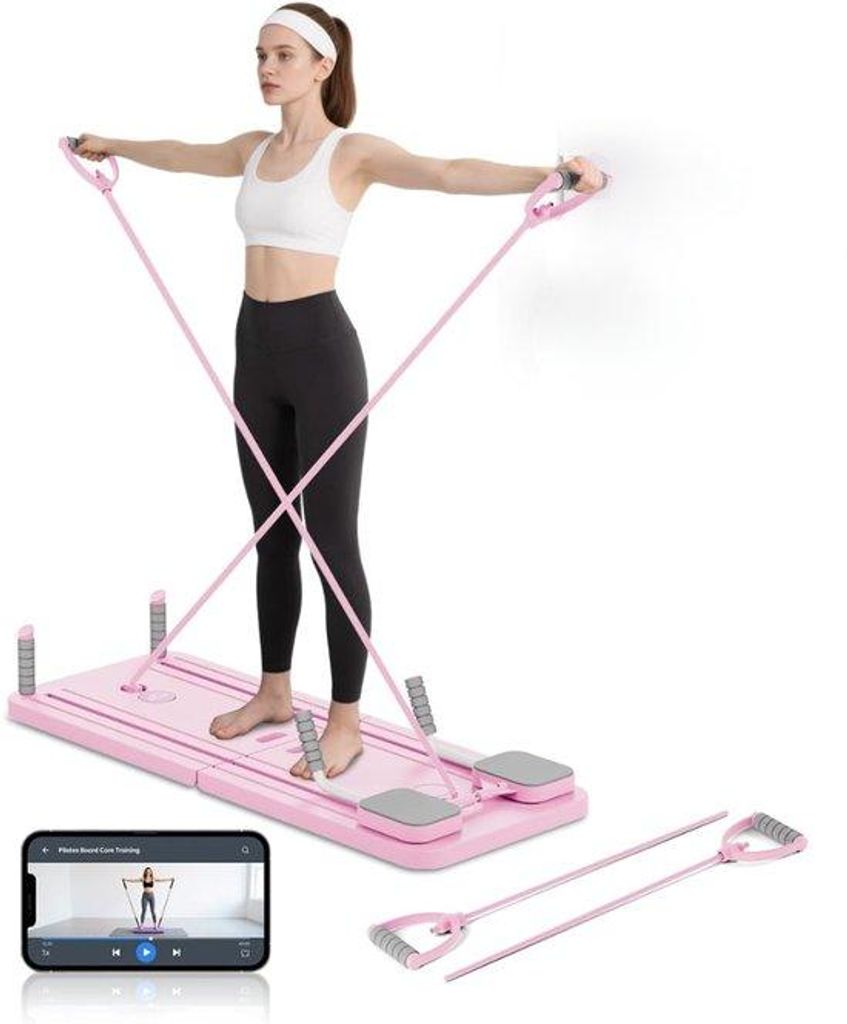 Pilates Reformer - Pilates Board - Reform Set für Zuhause - Mit 23 kg Rückenstärke - Multifunktionales faltbares Pilates-Gerät - Mit Knieschone...
