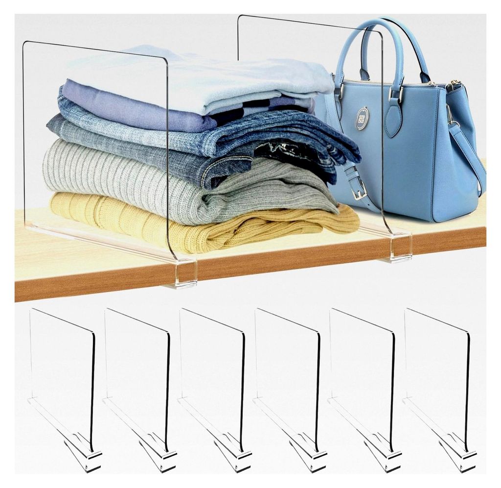 6 Stück transparente Acryl-Regaltrenner, 30x20 cm, verstellbarer Kleiderorganisator, multifunktionale transparente Regalteiler für Schrank, Schla...