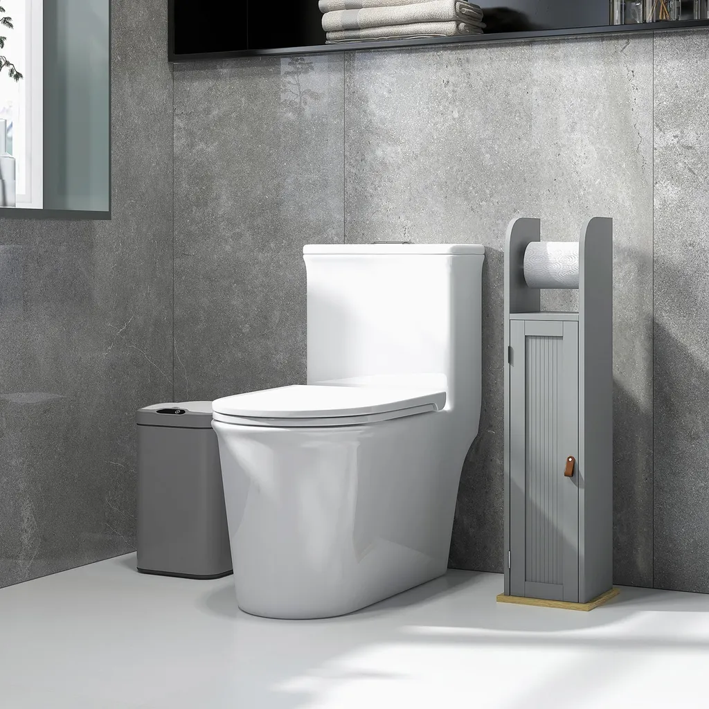 Meuble WC gain de place gris 80 cm de haut avec étagères modulables - 4