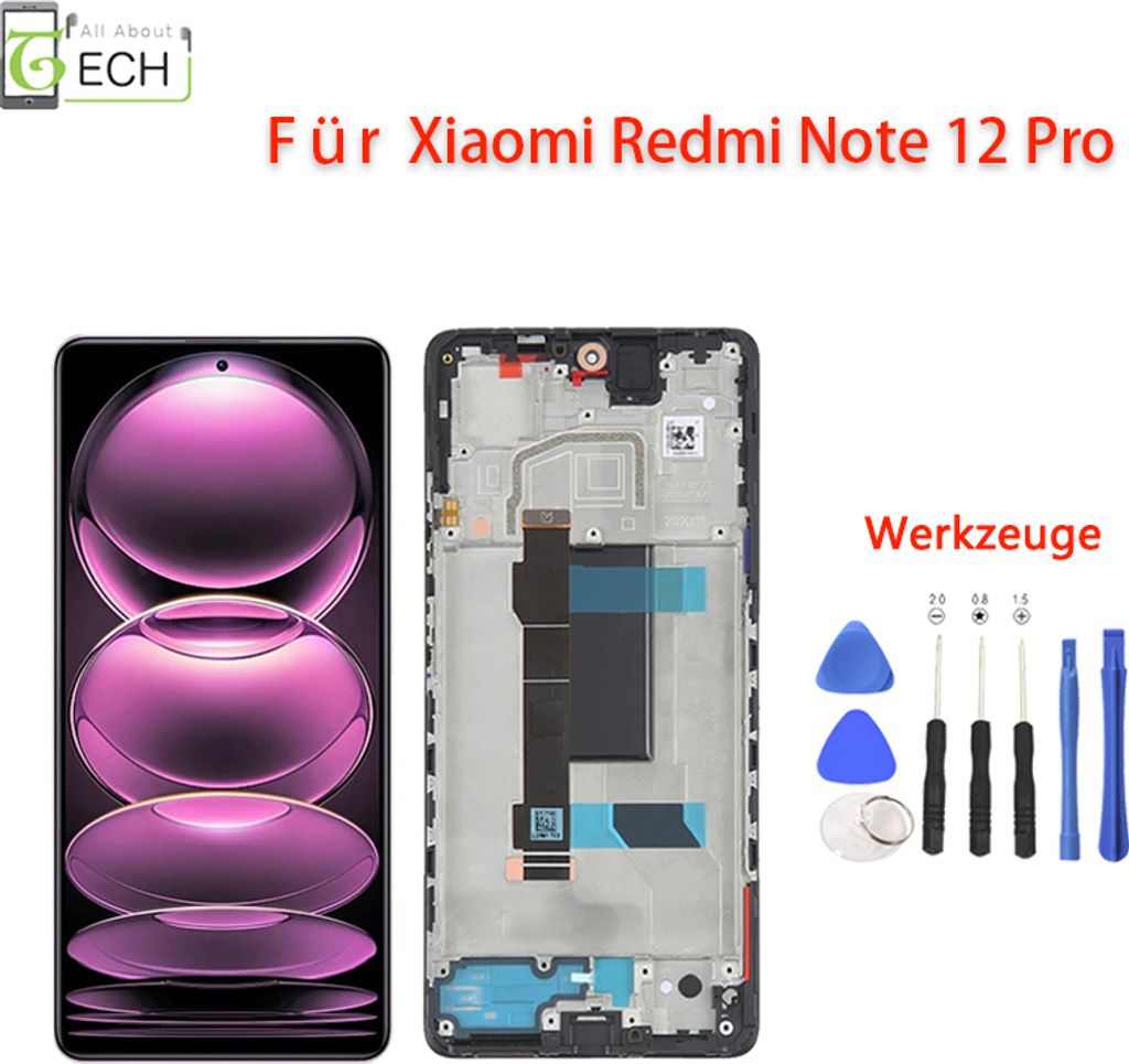 Original Xiaomi Redmi Note 12 Pro 5G 22101316G LCD Display + Rahmen Touch