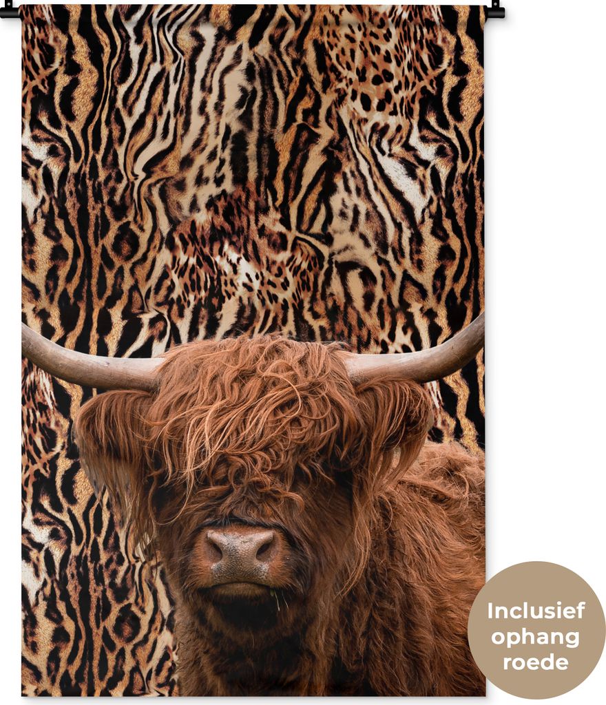 MuchoWow Wandteppich Wandbehang Panther Druck - Schottisches Hochlandrind - Tiere 90x135 cm Tapisserie Dekoration Wandtuch - Baumwolle - Wandskul...