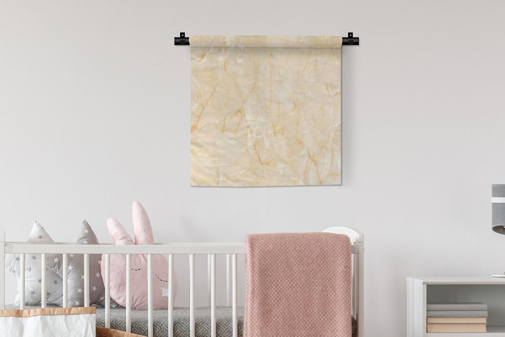 MuchoWow Wandteppich Wandbehang Marmor - Gelb - Weiß 60x60 cm Tapisserie Dekoration Wandtuch - Dekorationen - Wand Decke