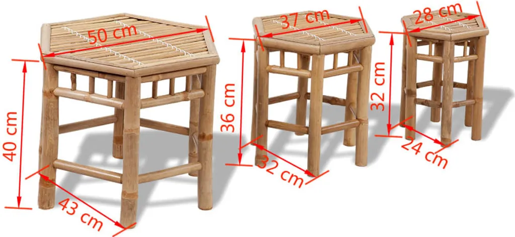 Solution Assise Bambou 3 pcs : Petit Tabouret Jardin Gain de Place - 5