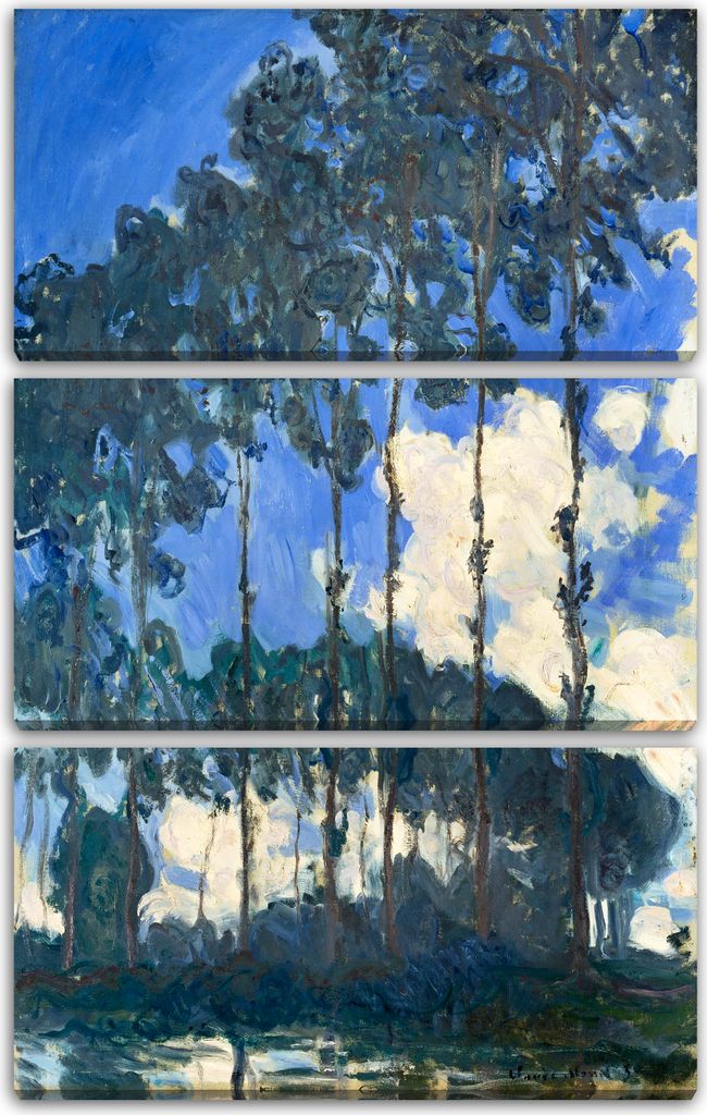 Leinwandbild 3-teilig (80x120cm): Claude Monet - Pappeln an der Epte III, echter Holz-Keilrahmen inkl. Aufhänger, handgefertigt in Deutschland