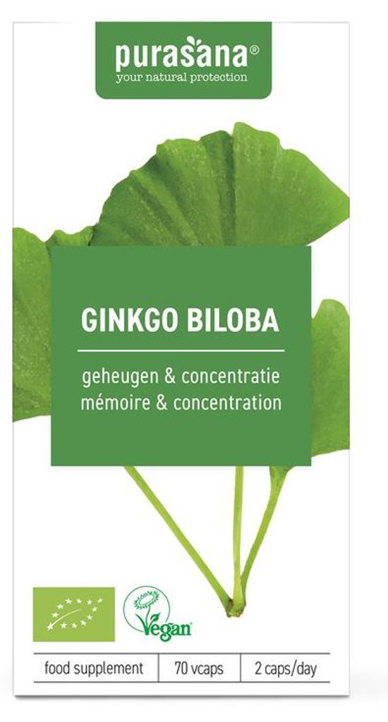 GINKGO BILOBA (BIO) (250 mg) 70 KAPSELN – PURASANA Produktbild 