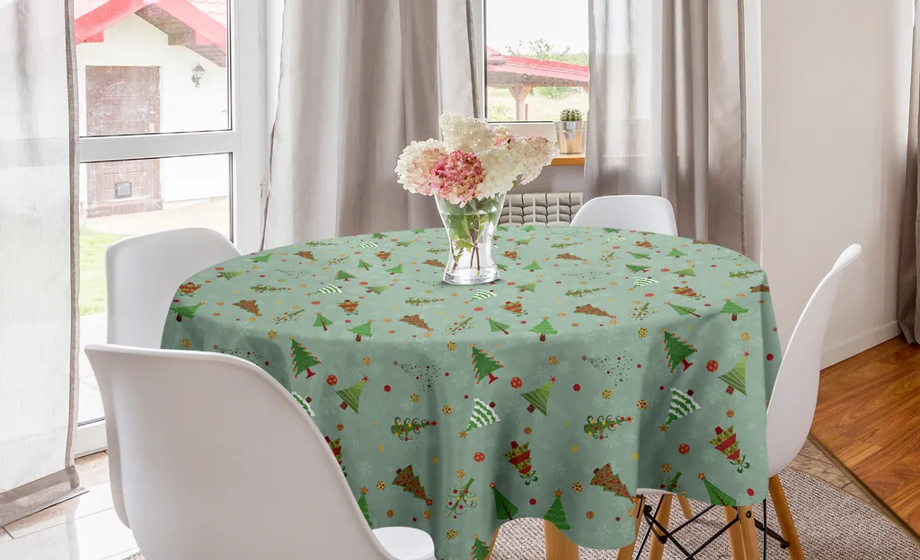 ABAKUHAUS Tovaglia rotonda natalizia, motivo albero delle feste, copritavolo a cerchio per decorazione sala da pranzo cucina, 150 cm, multicolore