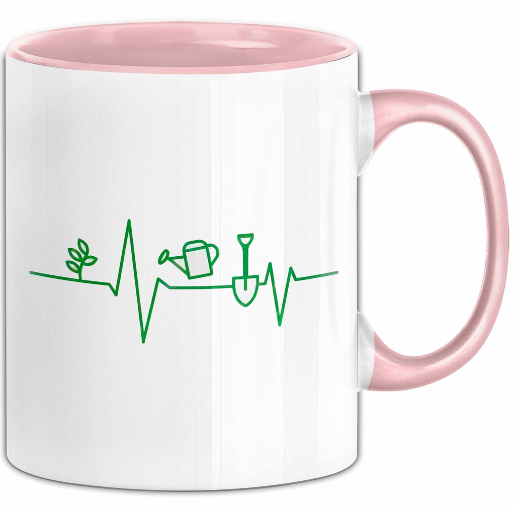 Garten Pflanzen Gärtner Herzschlag Tasse Geschenk Lustige Geschenkidee Spruch (Rosa)