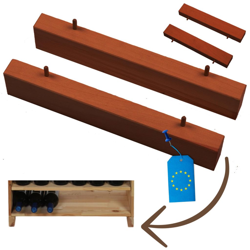 MODO24 Regalfüße, Weinregal Zubehör, Standfüße 2er Set, Regalerhöhung, Sockel, Weinschrank, Kellerregal, Massivholz, 5x3x30 cm, Braun, RW61